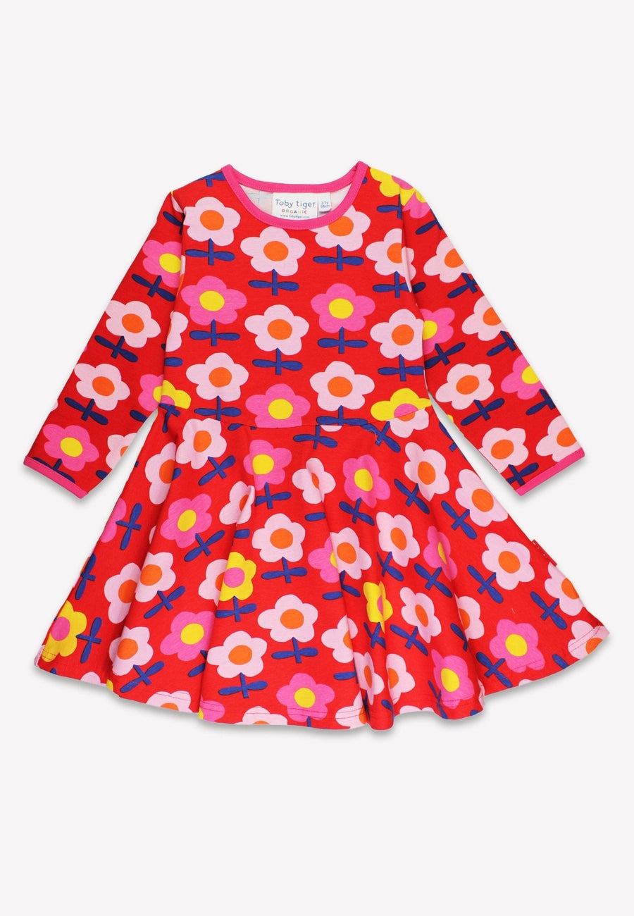 Bio-Baumwoll Kinder Langarm Skaterkleid mit Retro Blumen-Druck