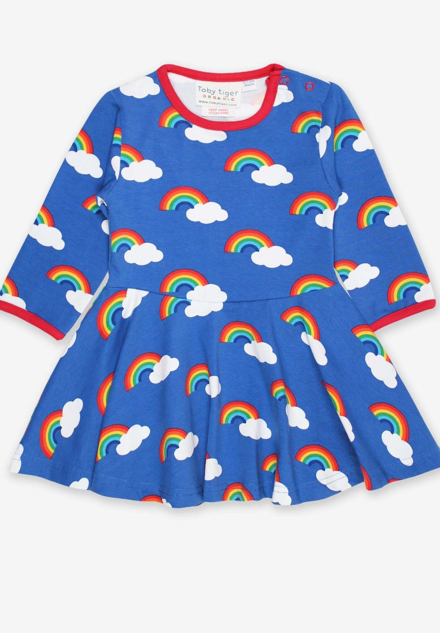 Skater Kleid mit langen Ärmeln und Regenbogen Print aus Bio Baumwolle