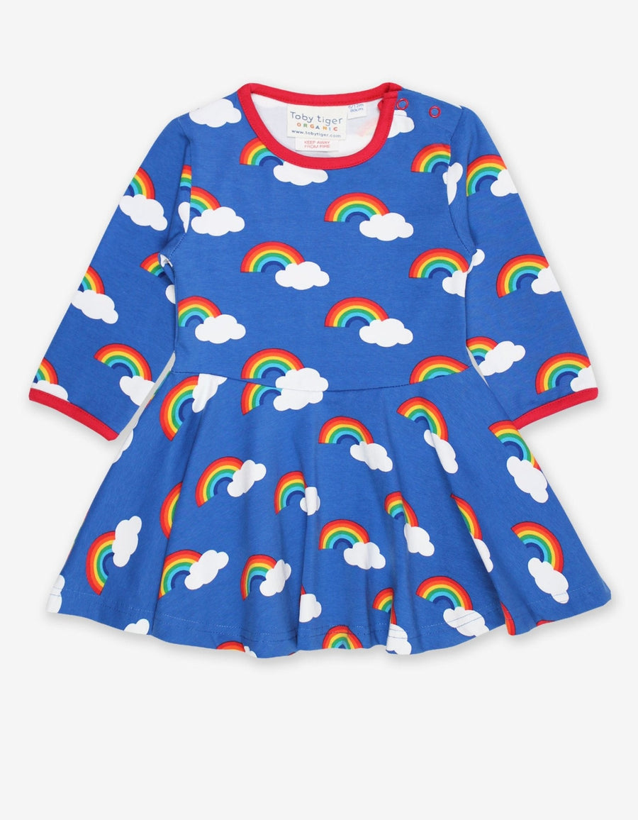 Skater Kleid mit langen Ärmeln und Regenbogen Print aus Bio Baumwolle