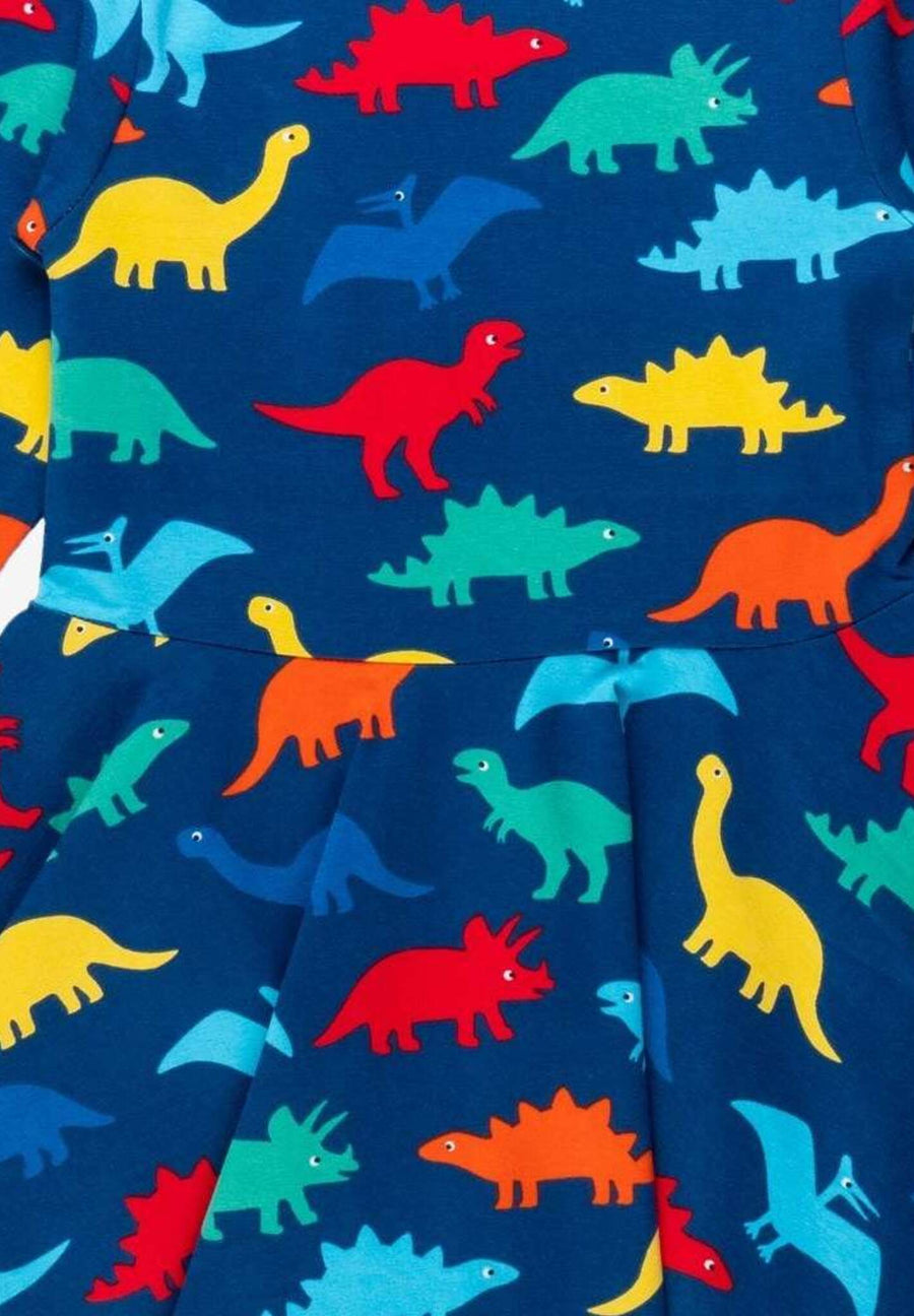 Bio Baumwollkleid mit Skater Schnitt und buntem Regenbogen Dinosaurier Aufdruck