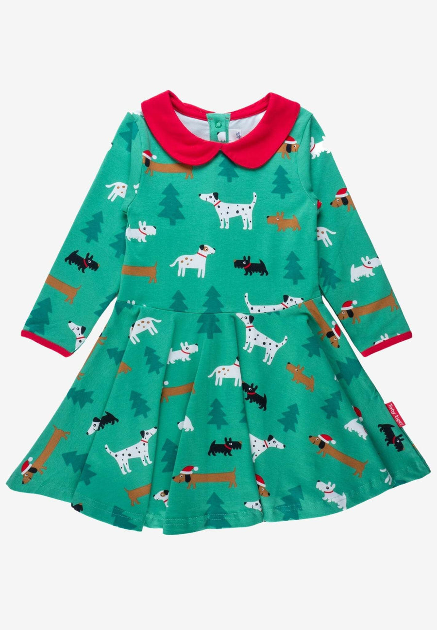 Bio Baumwollkleid mit Skater Schnitt und "Christmas Dog" Applikation