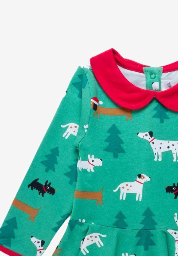 Bio Baumwollkleid mit Skater Schnitt und "Christmas Dog" Applikation