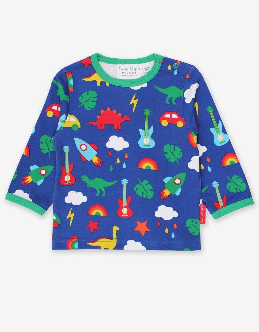 Langarmshirt mit Rakete, Dino und Auto Print aus Bio Baumwolle