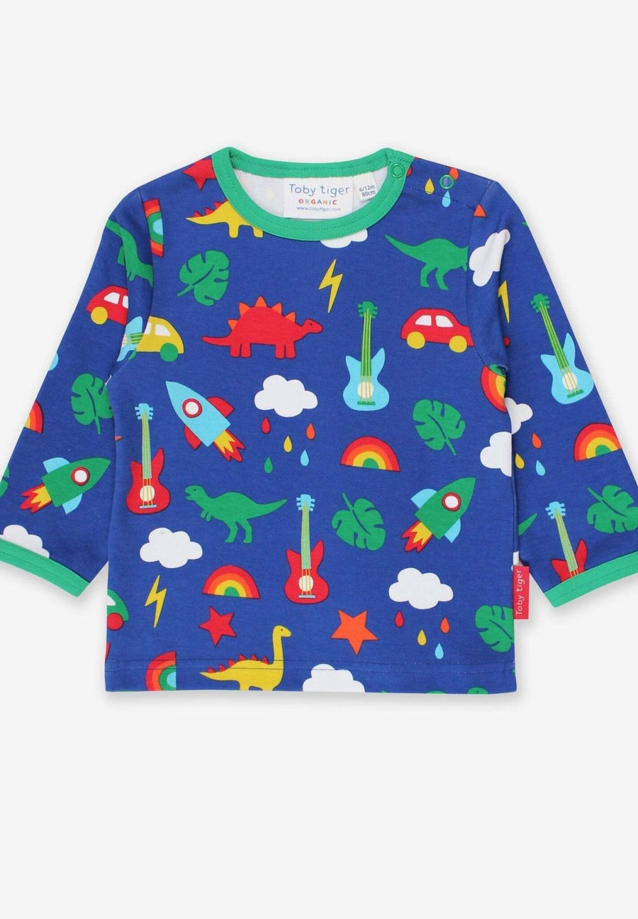 Langarmshirt mit Rakete, Dino und Auto Print aus Bio Baumwolle