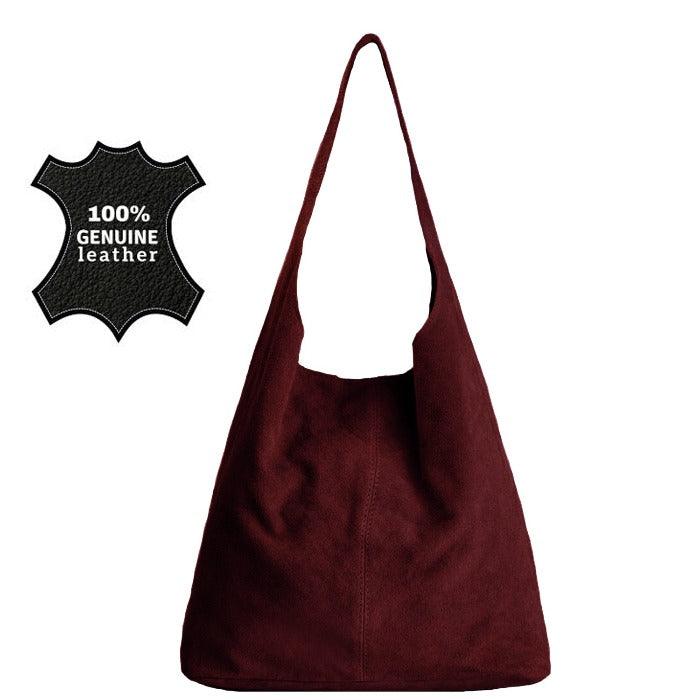 Maroon Soft Suede Hobo Shoulder Bag - Brix + Bailey