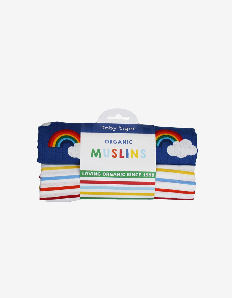 Bio-Baumwollmusselin-Tuch 2er-Pack mit Regenbogenmuster