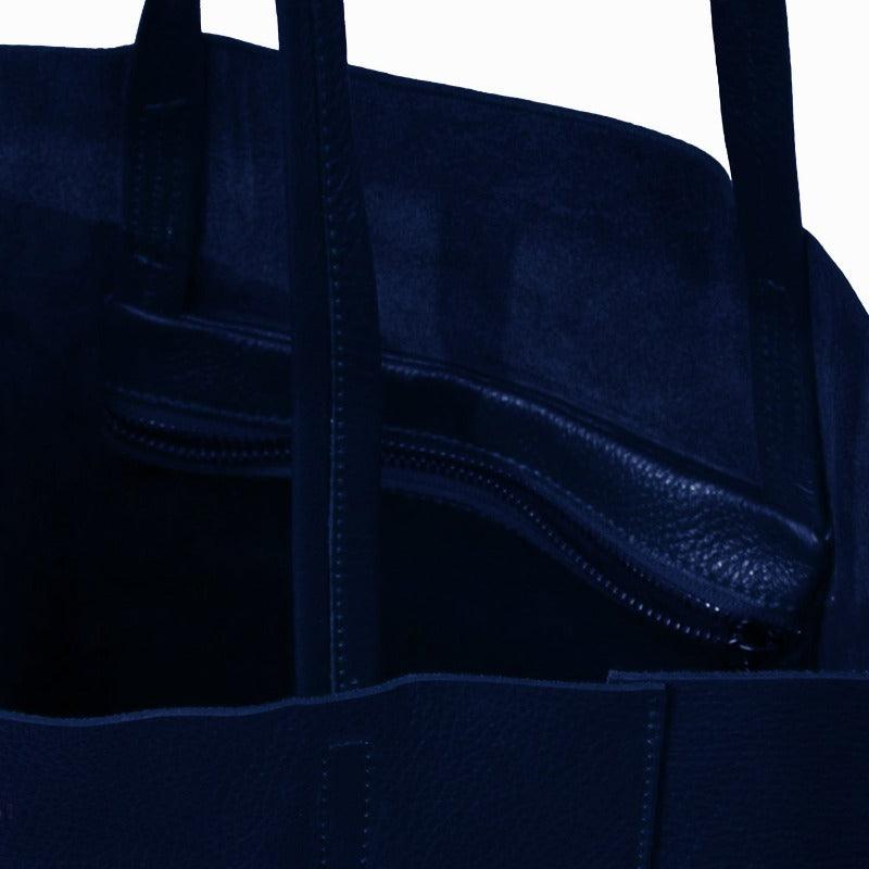 Navy Blue Pebbled Leather Tote Shopper - Brix + Bailey