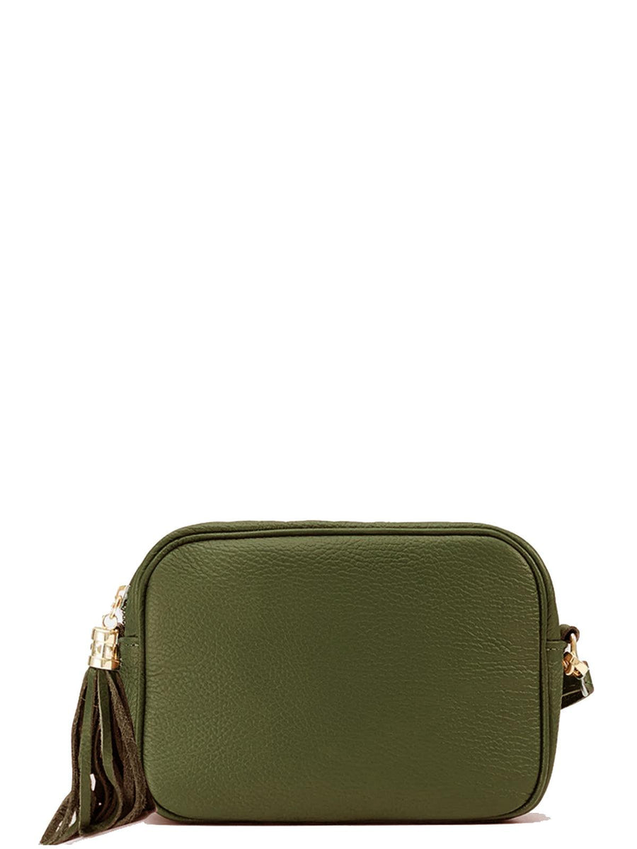 Olive Green Leather Tassel Cross Body Camera Bag - Brix + Bailey