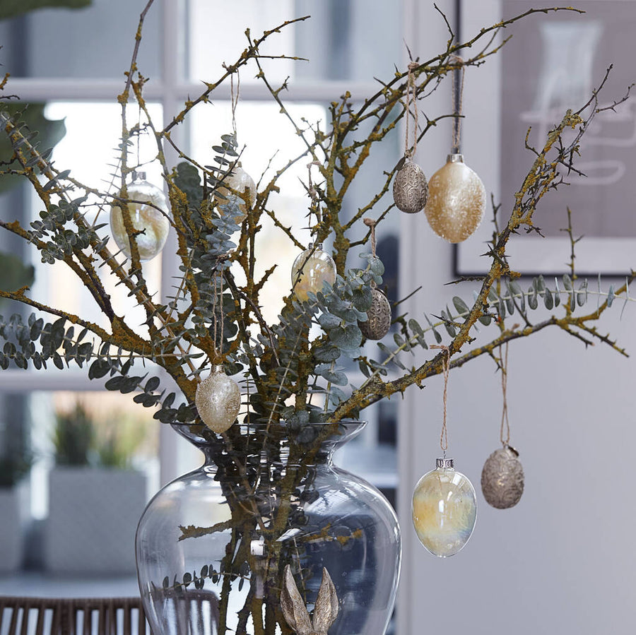 Feather Filled Glass Hanging Egg