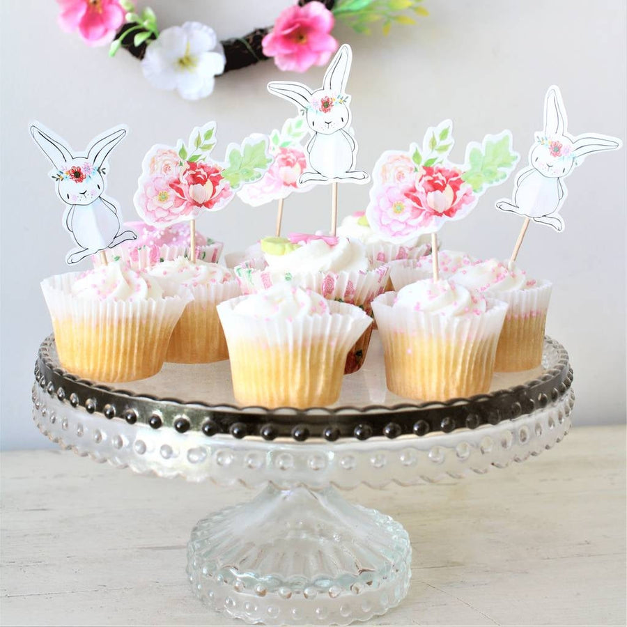 Pack of 12 Floral Rabbit And Flower Cake Toppers