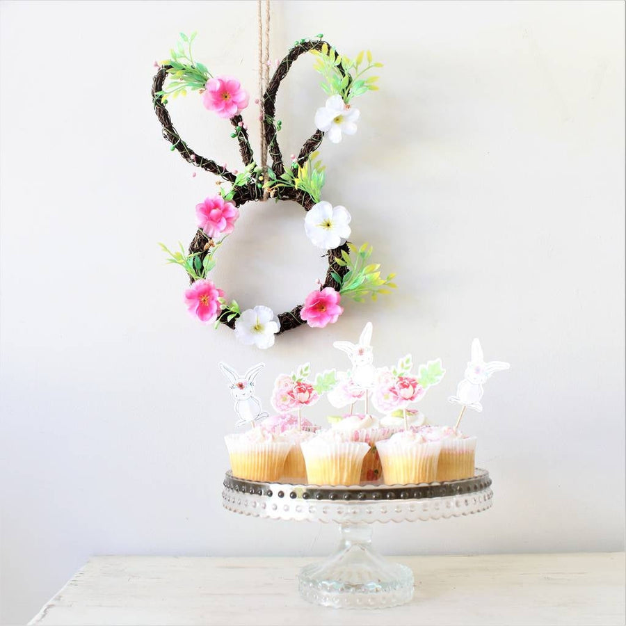 Pack of 12 Floral Rabbit And Flower Cake Toppers