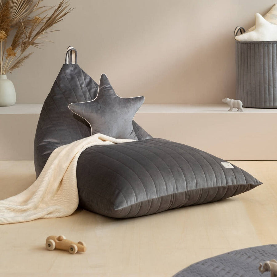 Essaouira Velvet Beanbag in Slate Grey by Nobodinoz