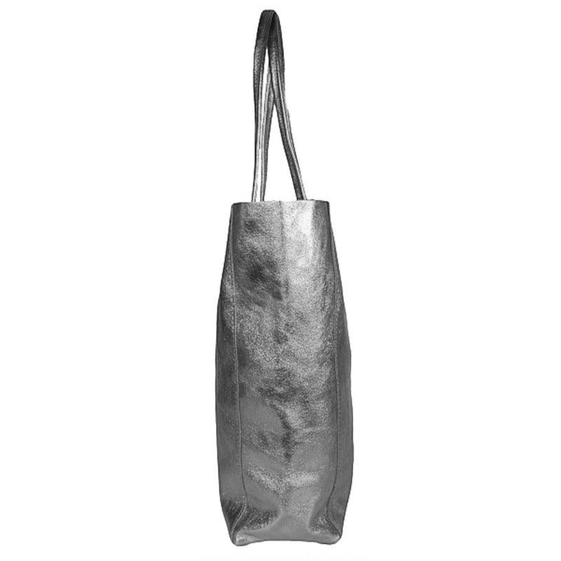 Pewter Metallic Leather Tote Shopper Bag - Brix + Bailey