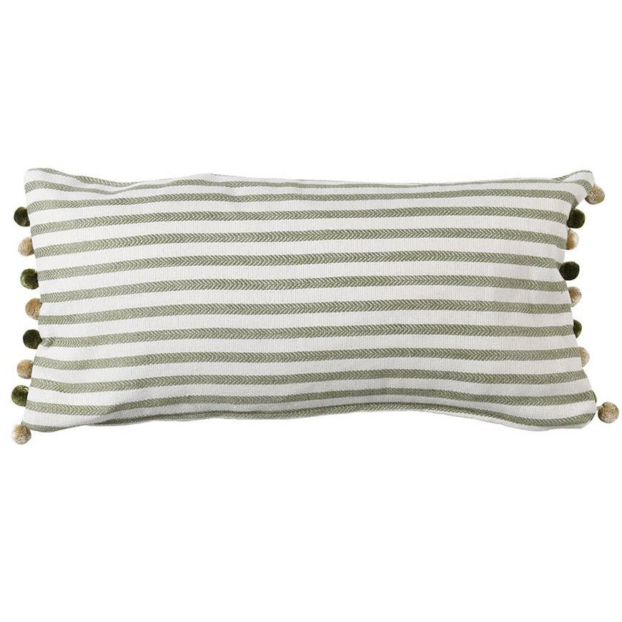 Stripe Pompom Cushion in sage