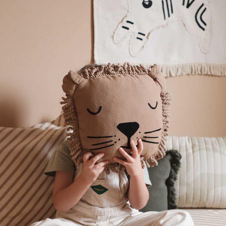 Lion Face Embroidery Cushion by Nobodinoz