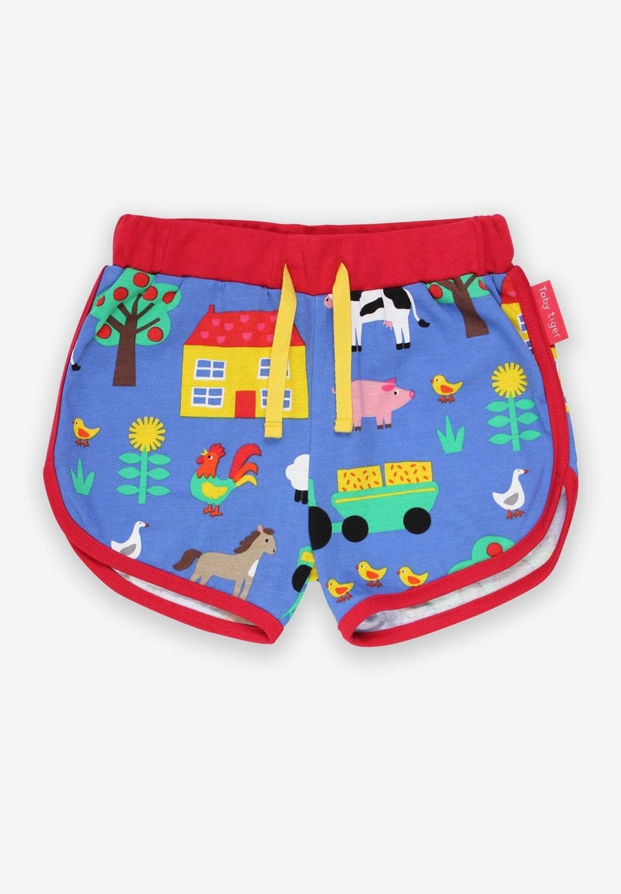 Jogging Shorts aus Bio Baumwolle mit Bauernhof Print