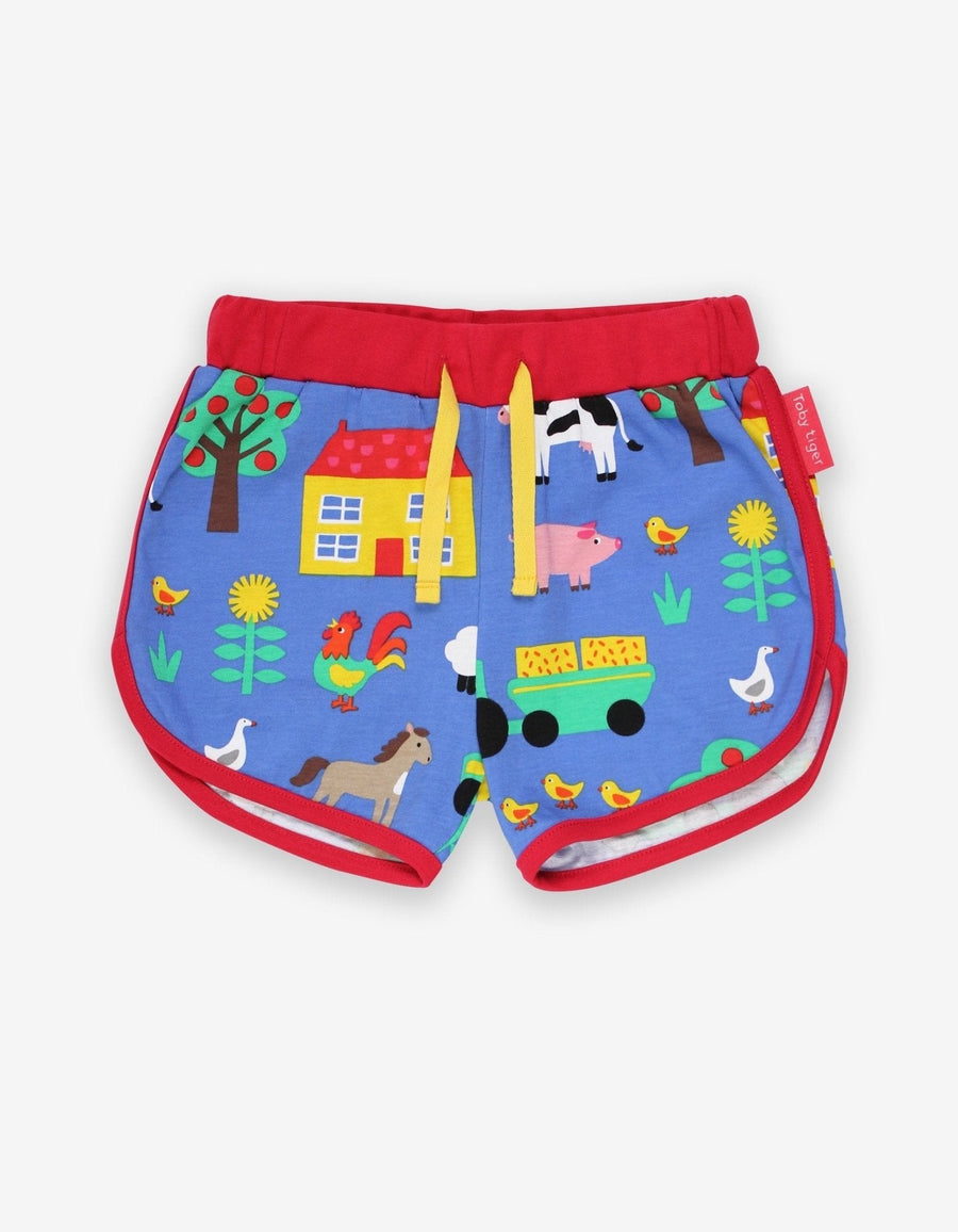 Jogging Shorts aus Bio Baumwolle mit Bauernhof Print