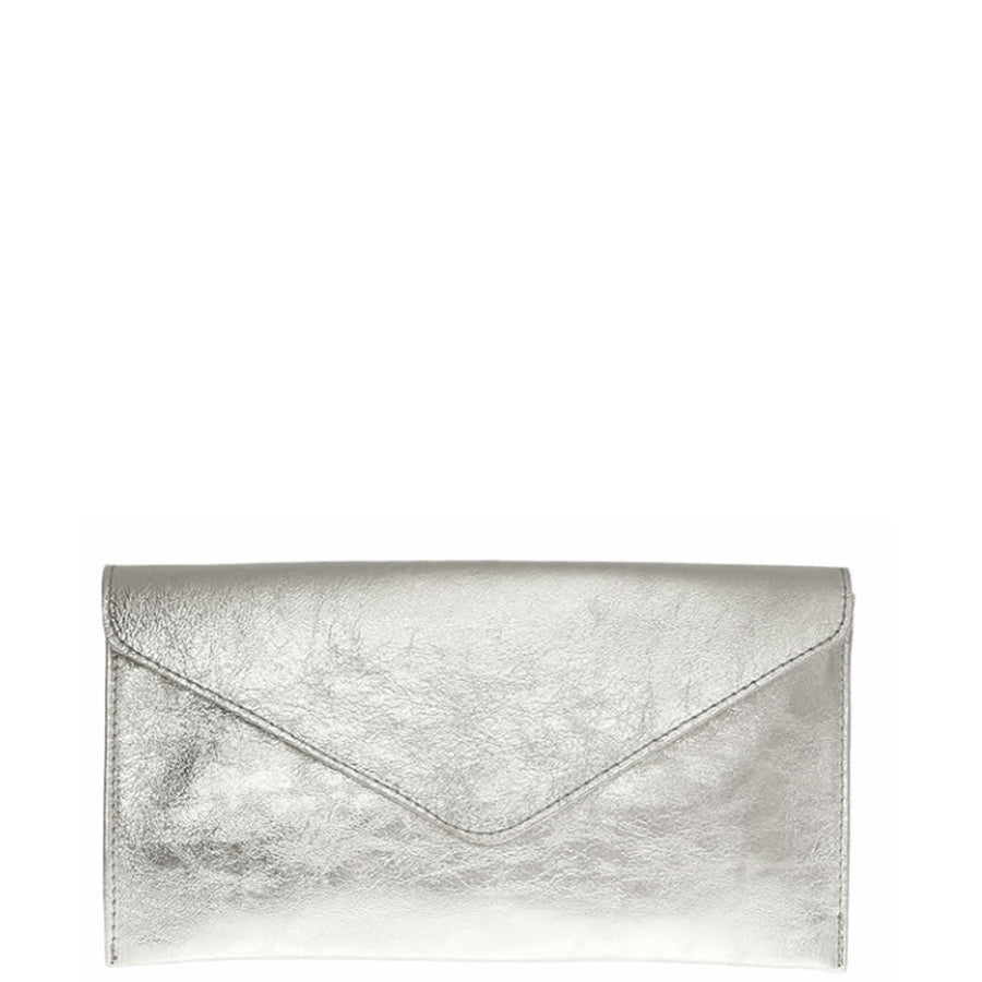 Silver Leather Clutch Bag