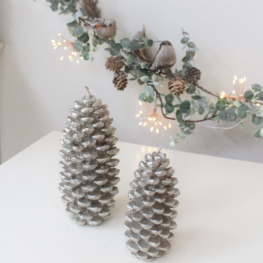 Christmas Pinecone Candle - Silver