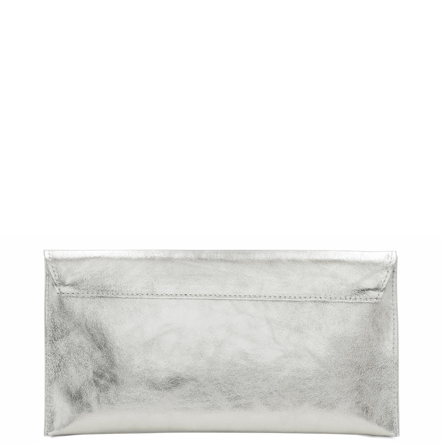 Silver Leather Clutch Bag