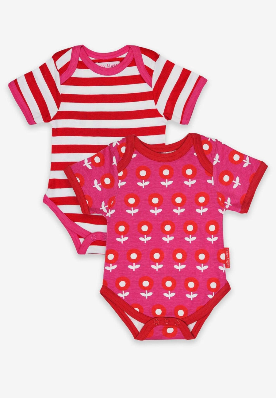 Baby Bodys aus Bio Baumwolle, 2er-Pack, rot und pink