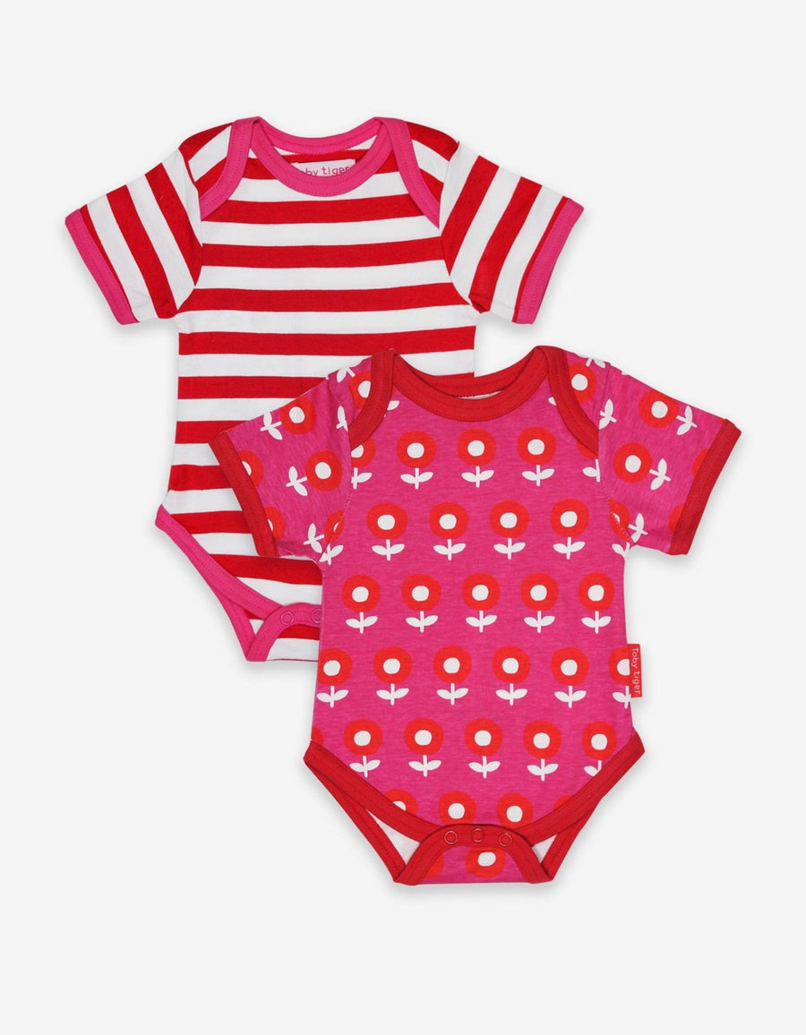 Baby Bodys aus Bio Baumwolle, 2er-Pack, rot und pink