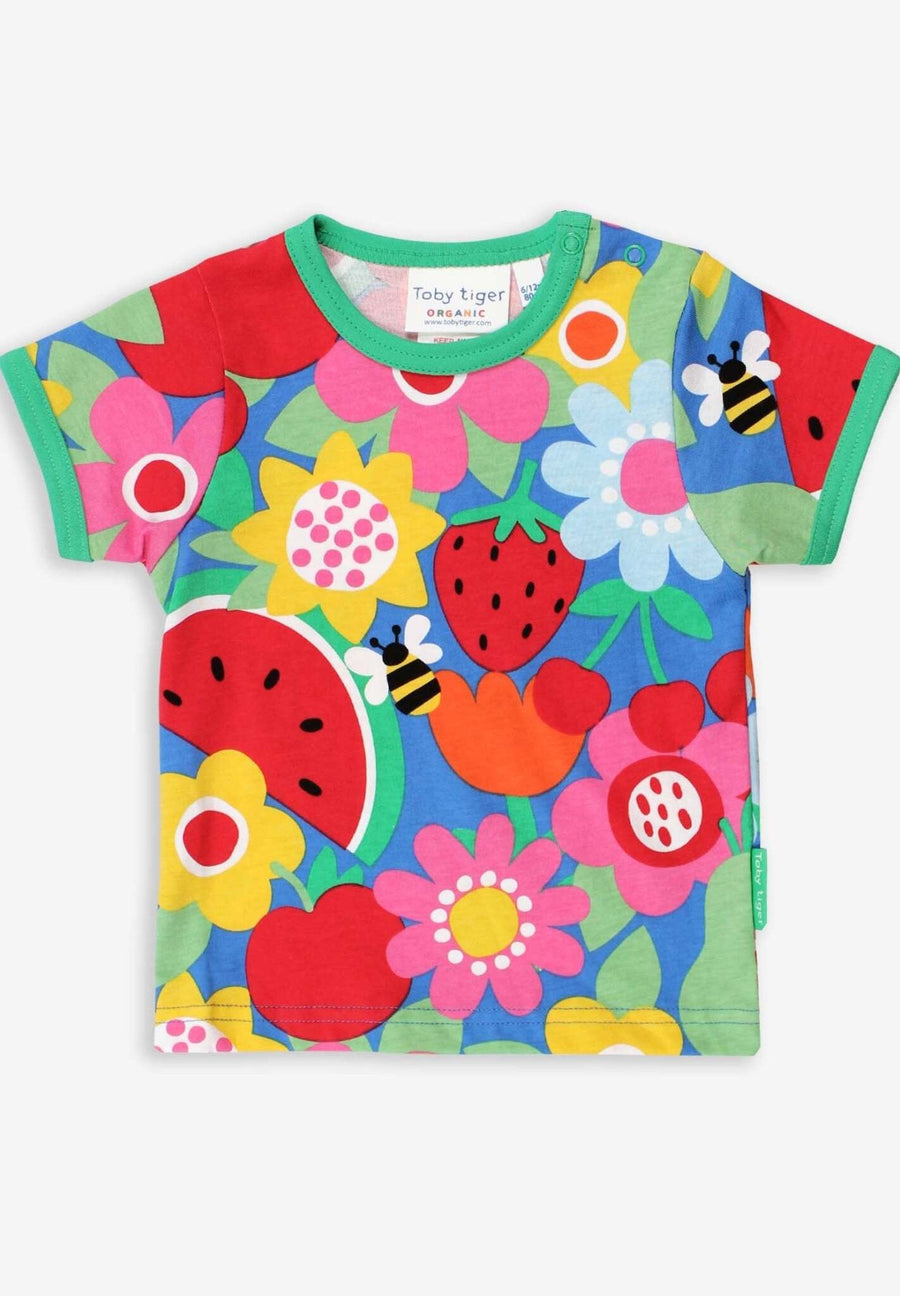 T-Shirt Blumen und Früchte Print, Bio Baumwolle