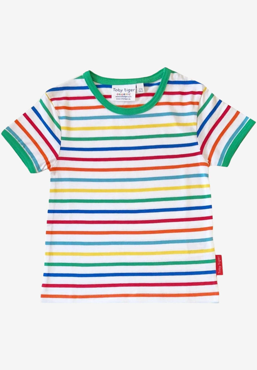 Grünes T-Shirt mit Regenbogenstreifen aus Bio-Baumwolle