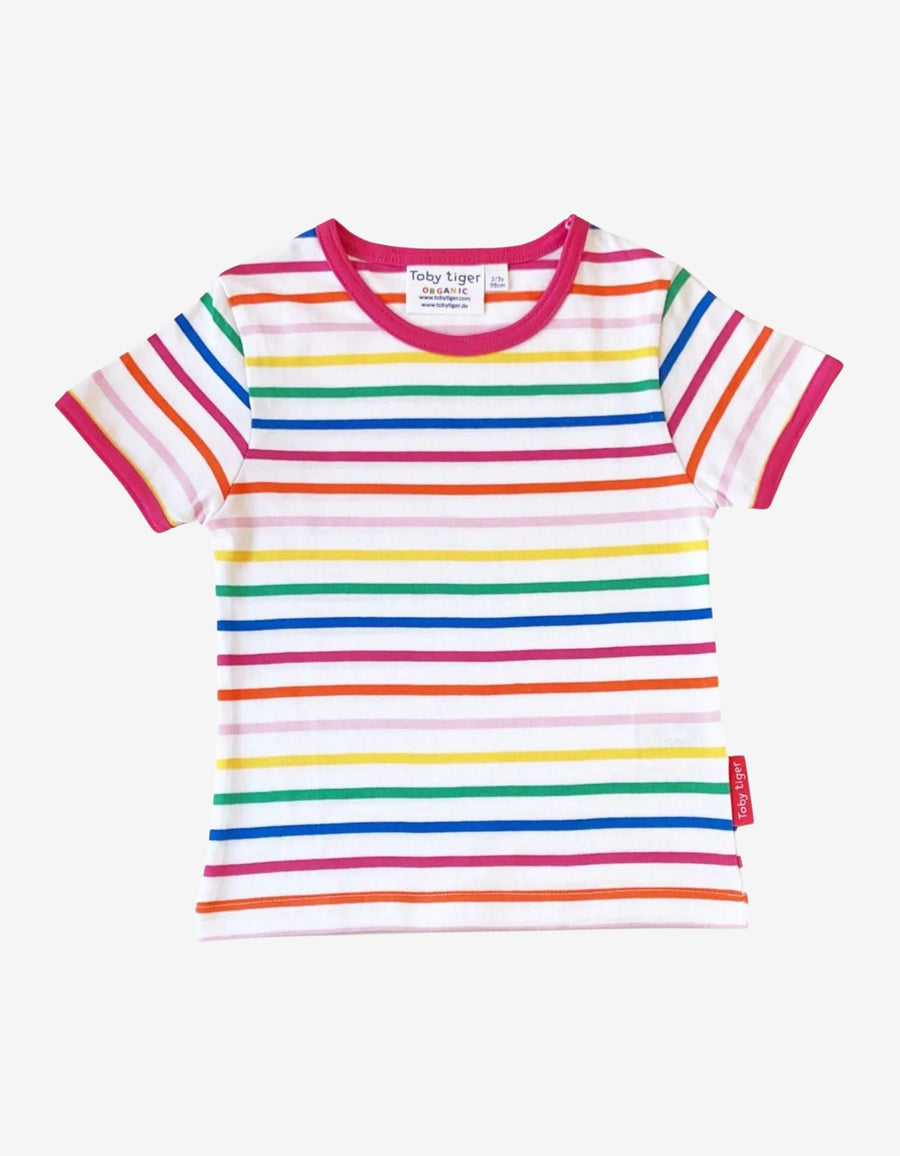 T-Shirt mit Pink Regenbogenstreifen aus Bio-Baumwolle