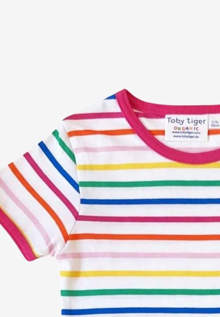 T-Shirt mit Pink Regenbogenstreifen aus Bio-Baumwolle