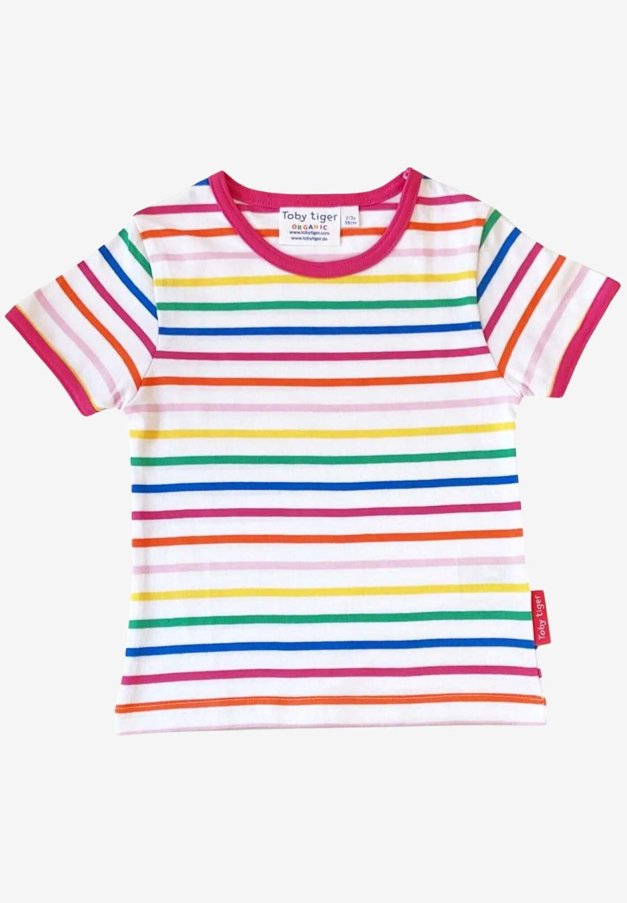 T-Shirt mit Pink Regenbogenstreifen aus Bio-Baumwolle