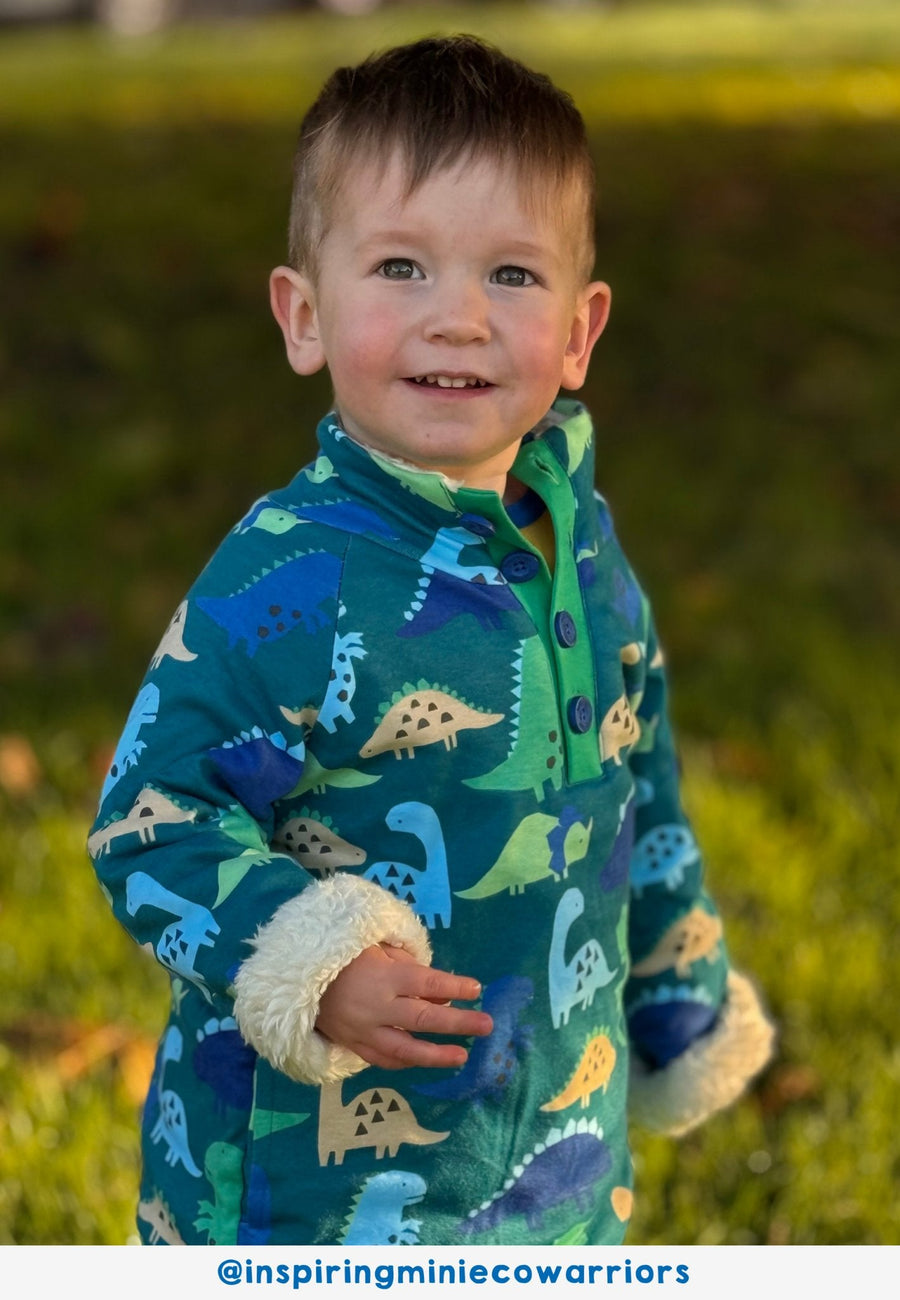 Bio-Baumwoll Kinder Fleece Sweatshirt mit Dinosaurier Ton-in-Ton Druck