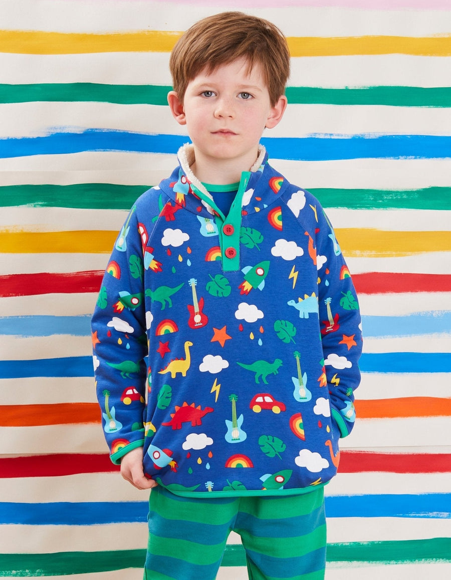 Sweatshirt mit Fleece Futter aus Bio Baumwolle mit Dino und Auto Print