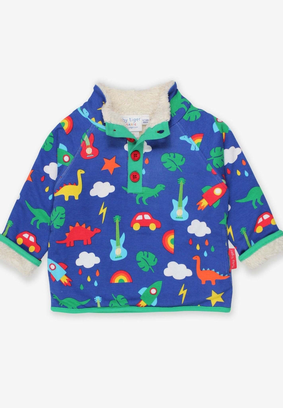 Sweatshirt mit Fleece Futter aus Bio Baumwolle mit Dino und Auto Print