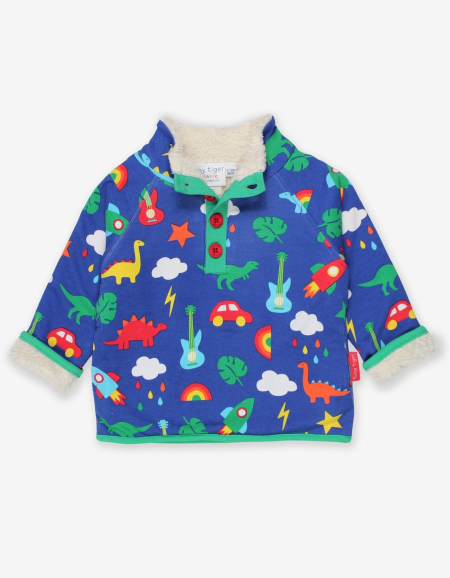 Sweatshirt mit Fleece Futter aus Bio Baumwolle mit Dino und Auto Print