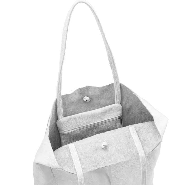 White Pebbled Leather Tote Shopper - Brix + Bailey