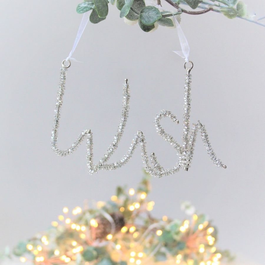 Silver Beaded 'WISH' Decoration