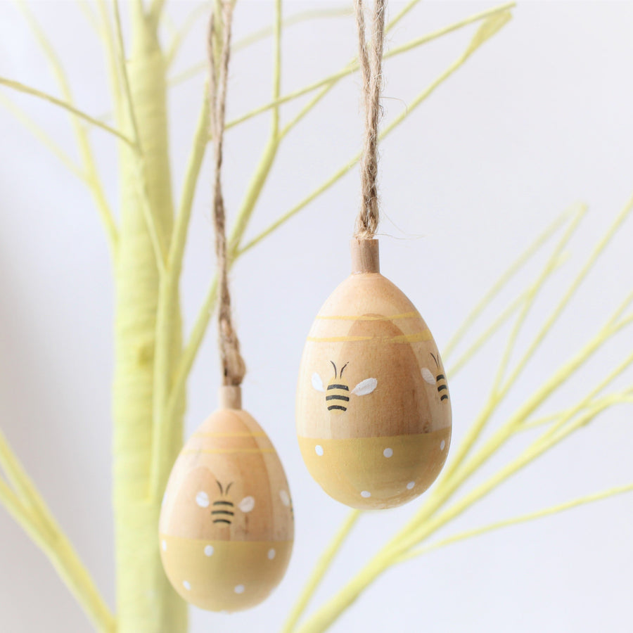 Set Of 3 Wooden Easter Eggs With Bees