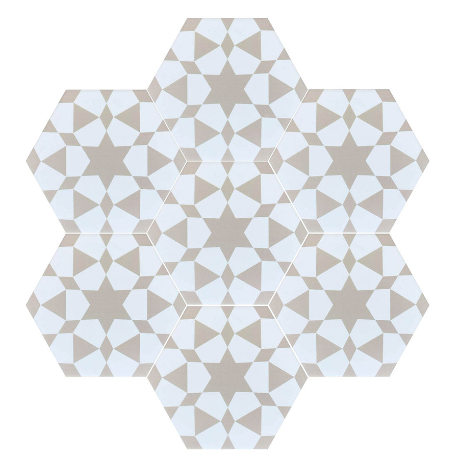 Zeena hexagon tile- beige/white