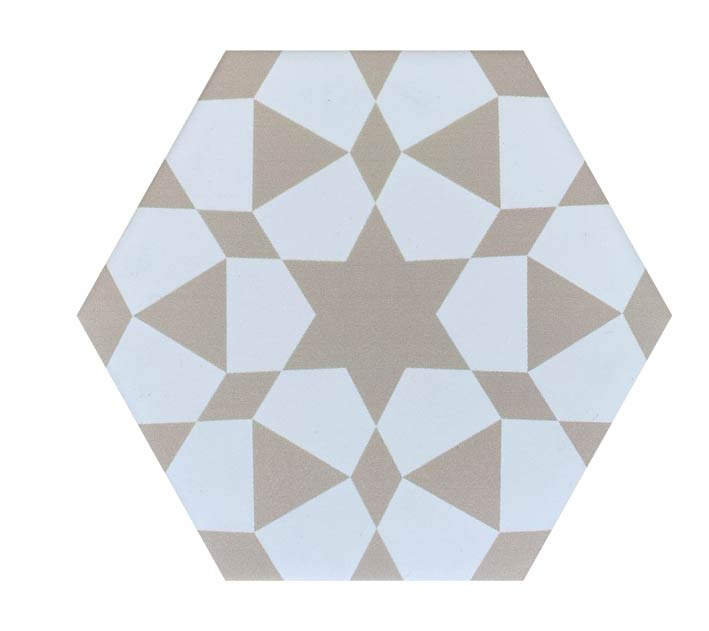 Zeena hexagon tile- beige/white