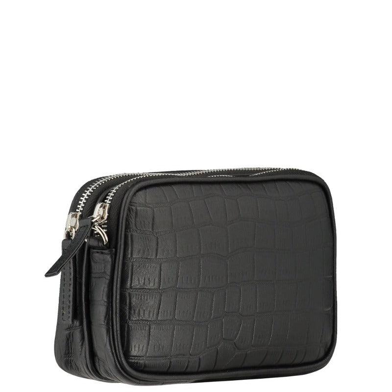 Black Croc Print Leather Crossbody Bag | Byrxi - Brix + Bailey