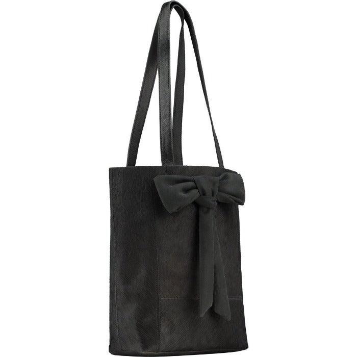 Bow Compact Haircalf Leather Tote Bag Black - Brix + Bailey