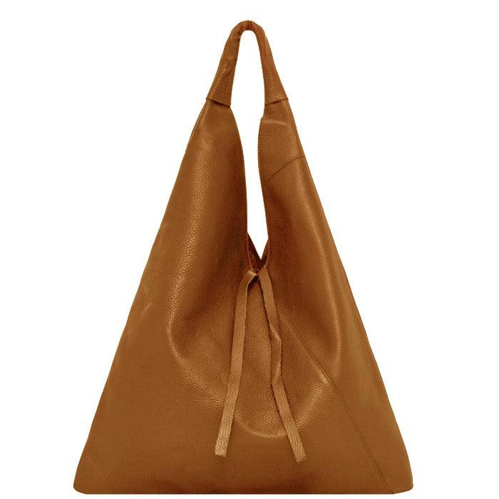 Camel Pebbled Boho Leather Bag - Brix + Bailey