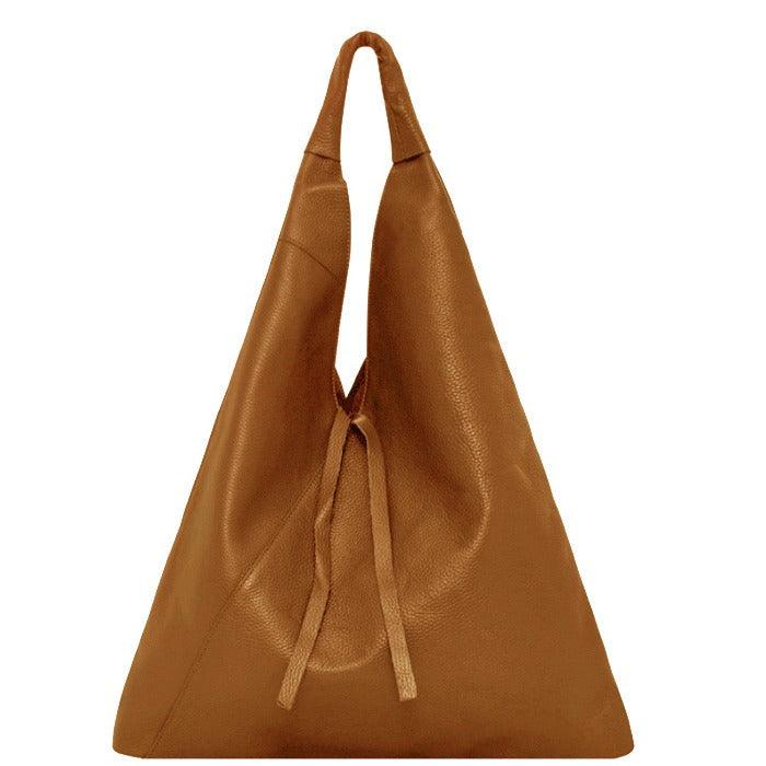 Camel Pebbled Boho Leather Bag - Brix + Bailey