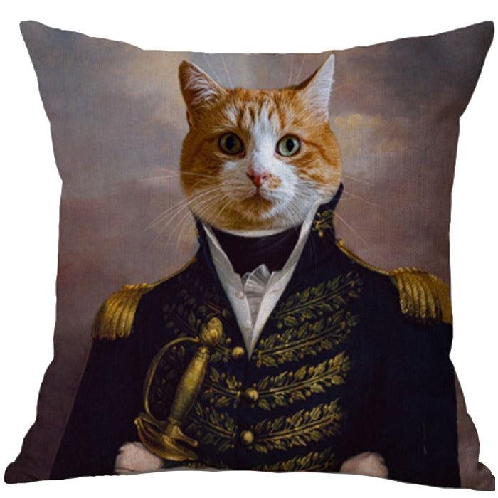 Cat In Full Military Attire Oil Painting Cushion Pillow - Brix + Bailey