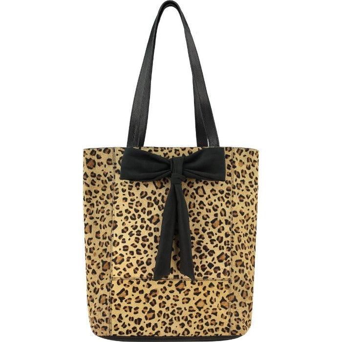 Leopard Print Bow Calf Hair Leather Tote Bag - Brix + Bailey 3D