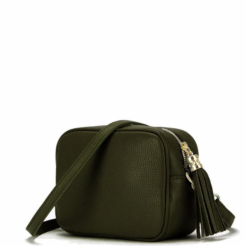 Olive Green Leather Tassel Cross Body Camera Bag - Brix + Bailey