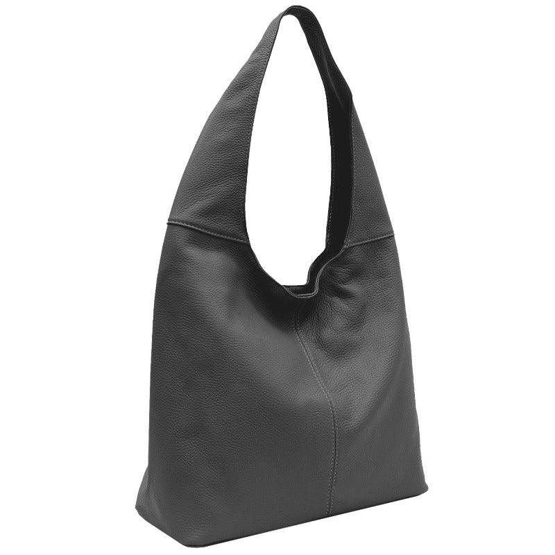 Slate Grey Soft Pebbled Leather Hobo Bag - Brix + Bailey