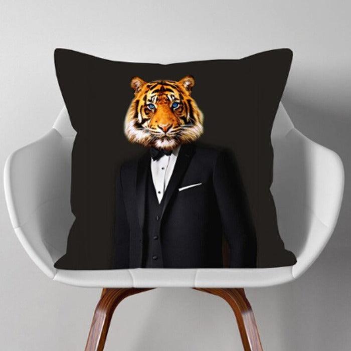 Tiger Black Tie Suit Oil Painting Cushion Pillow - Brix + Bailey